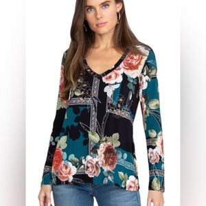 Johnny Was Rosabel Rose Foulard-Print Favorite Long Sleeve Tee XL